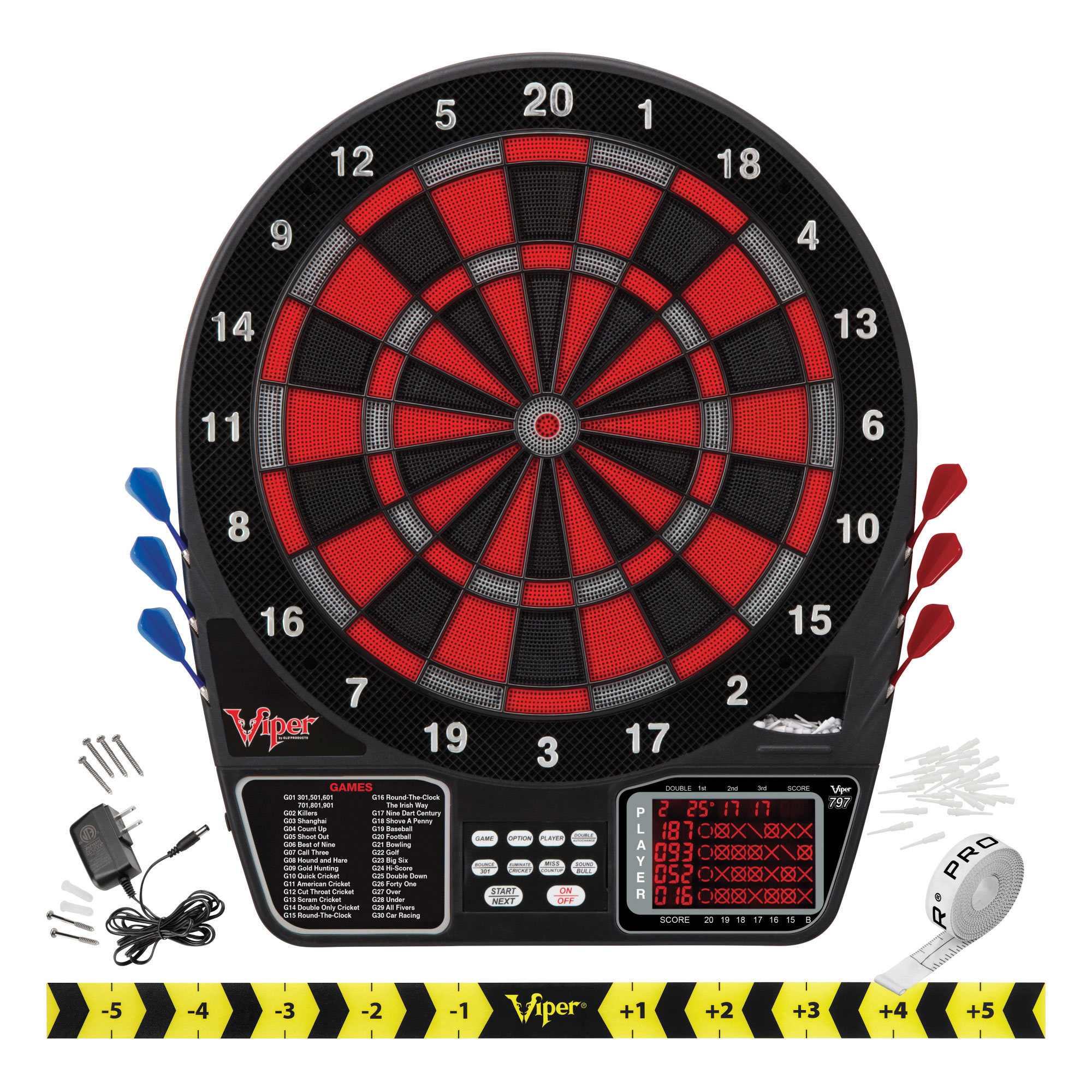 Red and black dart board set