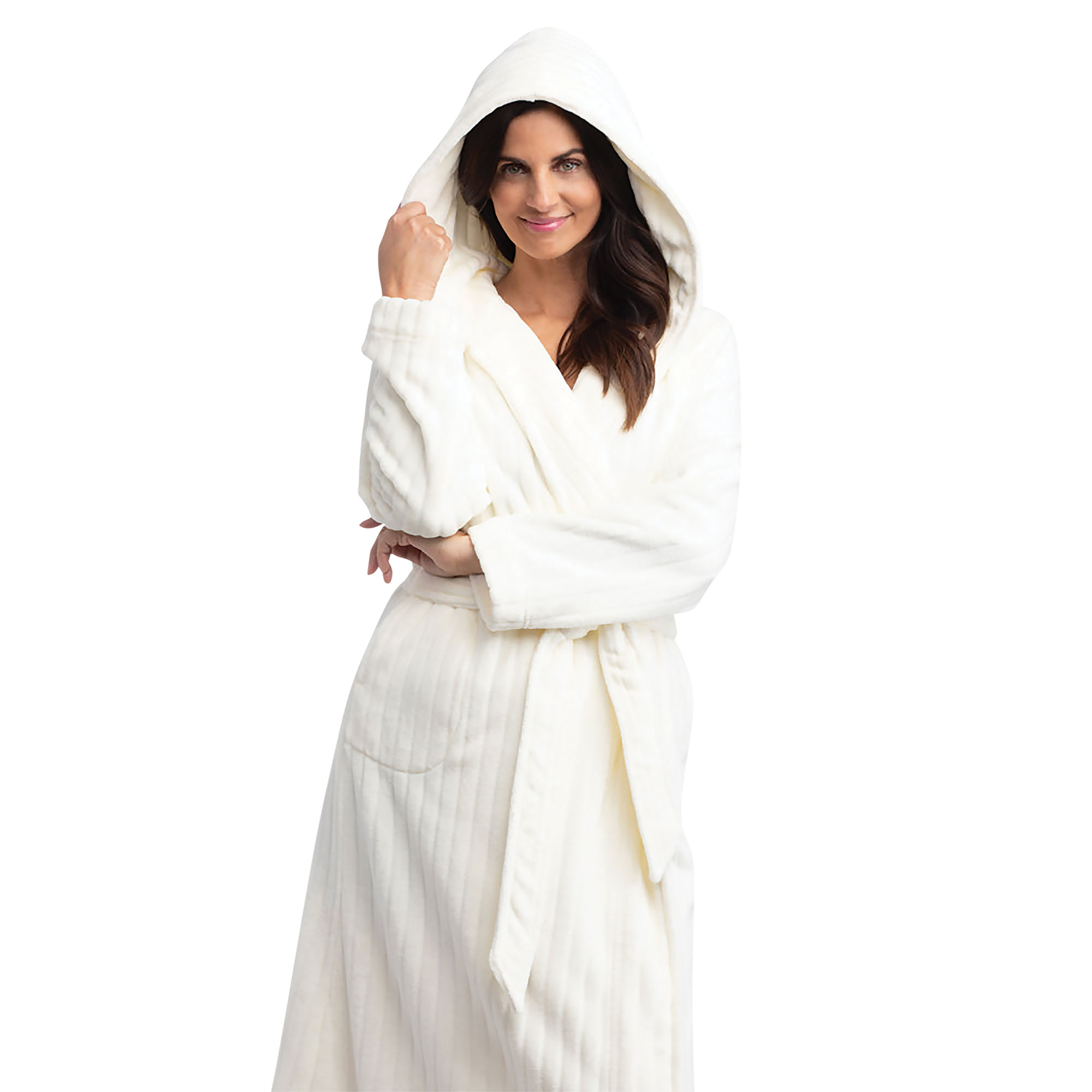 Woman wearing a white robe