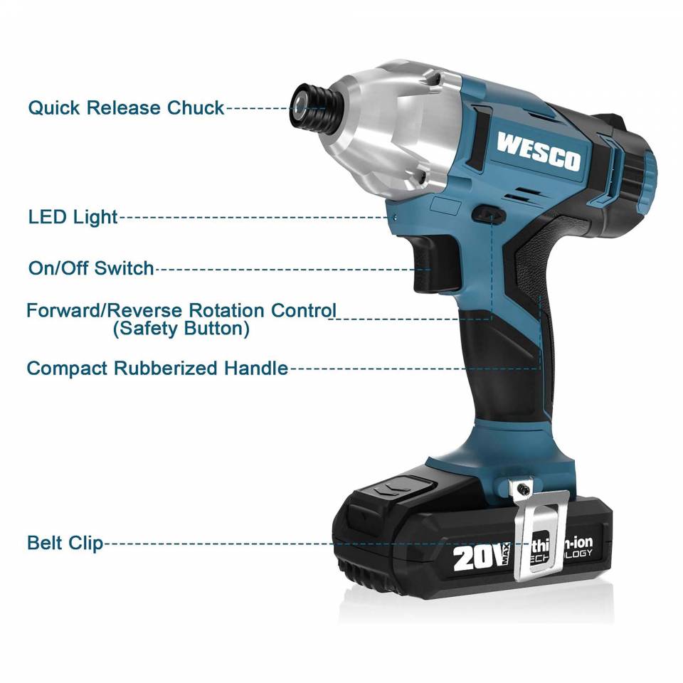 Cordless Drill/Driver,WESCO 20V Electric Drill Set 42 with Battery