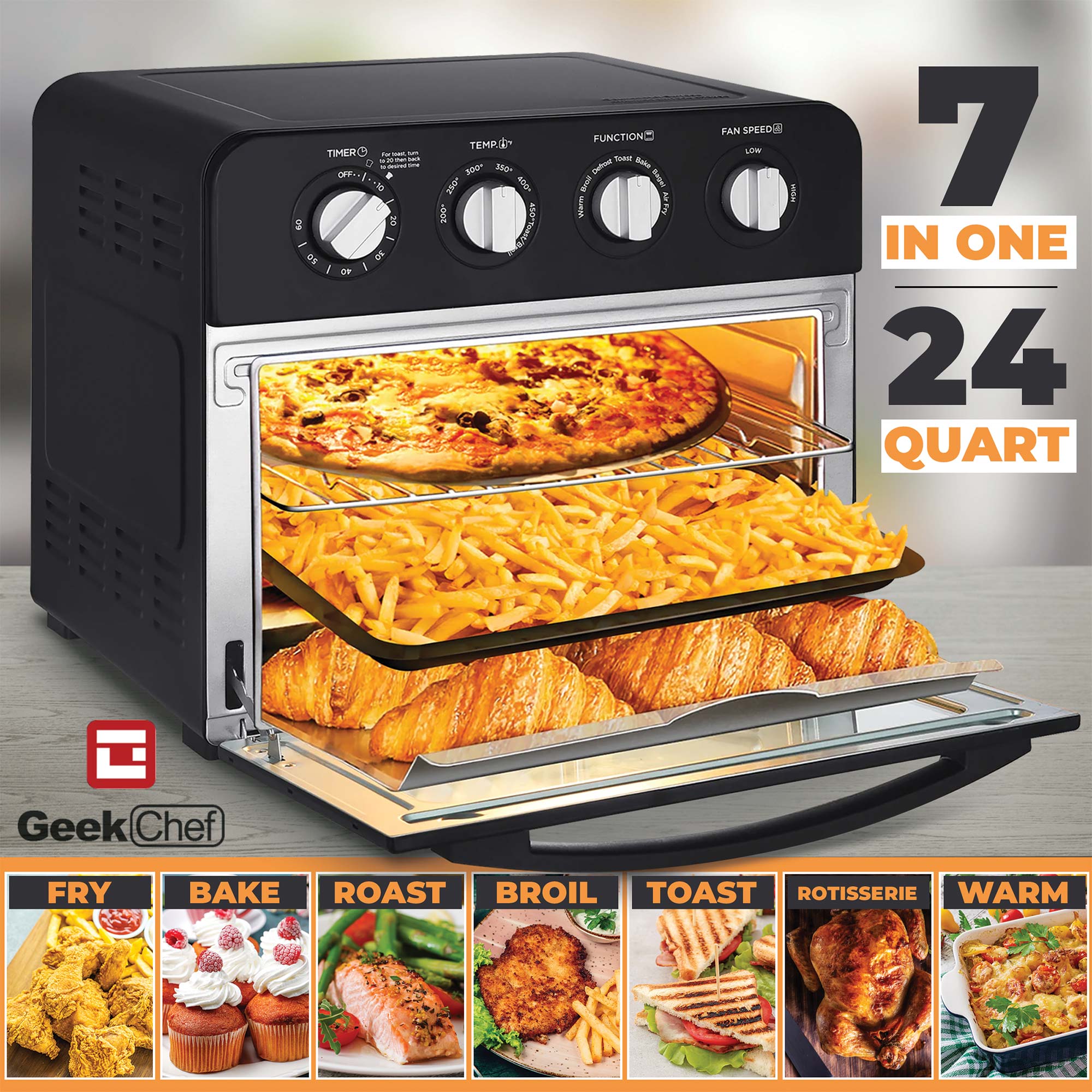Geek Chef 16-in-1 Air Fryer Toaster Oven Combo, 24 Quart