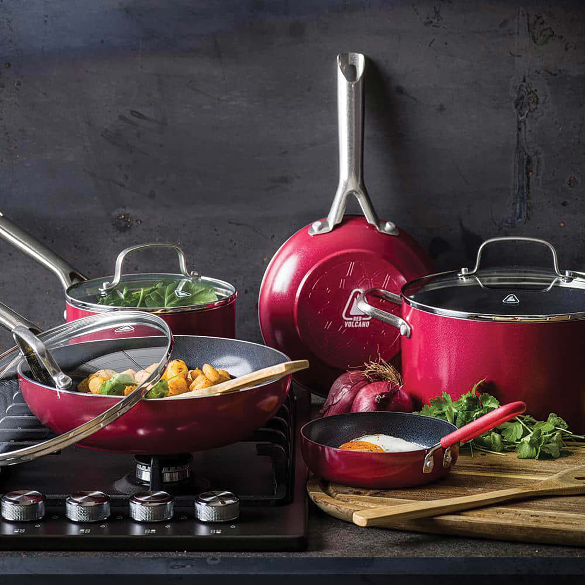 Red Volcano Ceramic 10-Piece Cookware Set