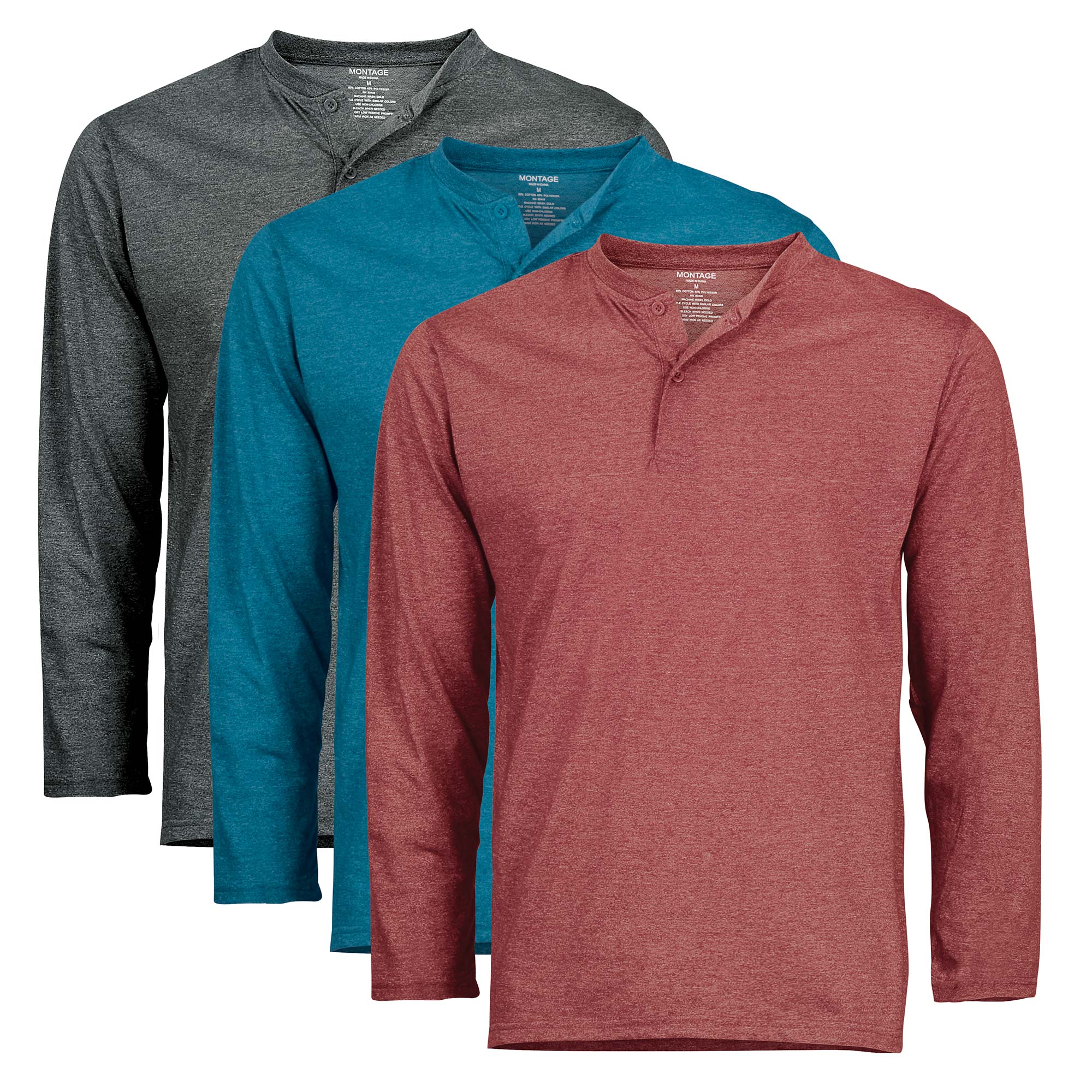Men's Long-Sleeve Henley Shirt - 3 Pack