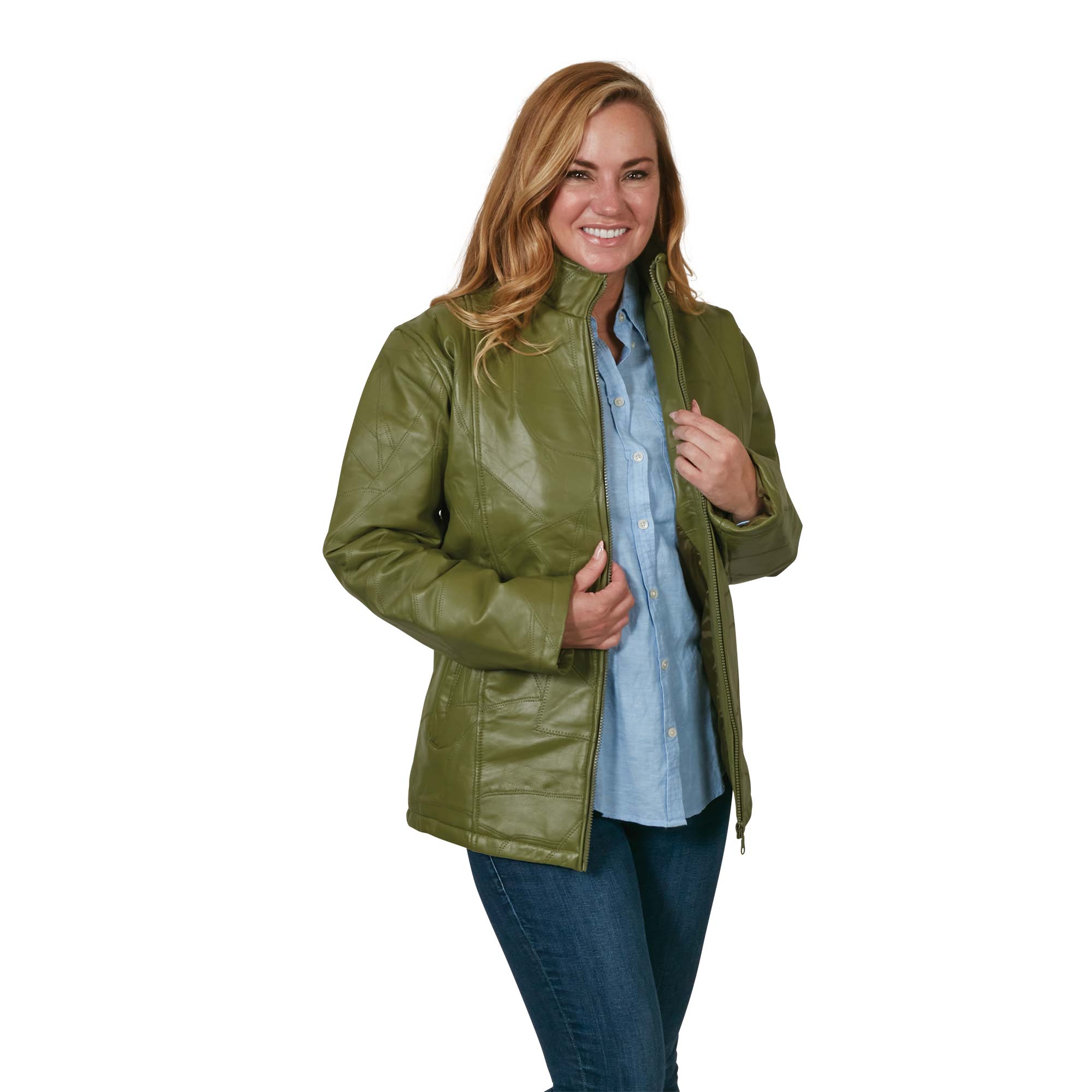 Ladies Olive Leather Jacket