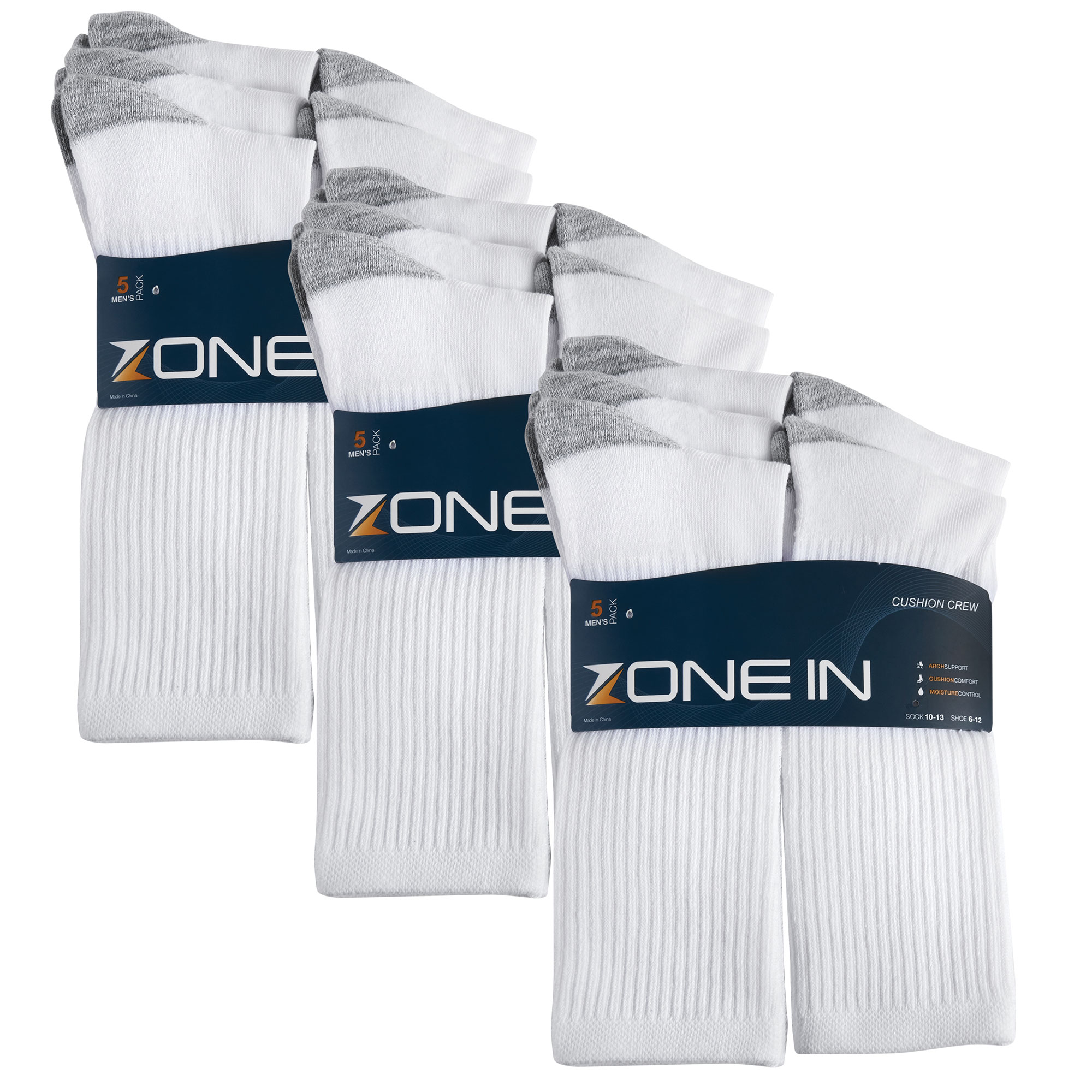 ZoneIn White Crew Socks 15 Pack