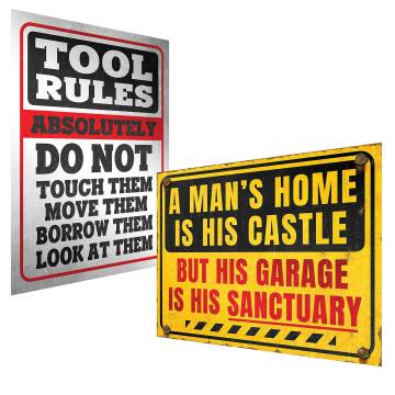 Tin Garage/Tool Wall Signs - 2 Pack