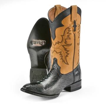 Ferrini Nash Ostrich Cowboy Boots for Men, Western Round Toe Boots