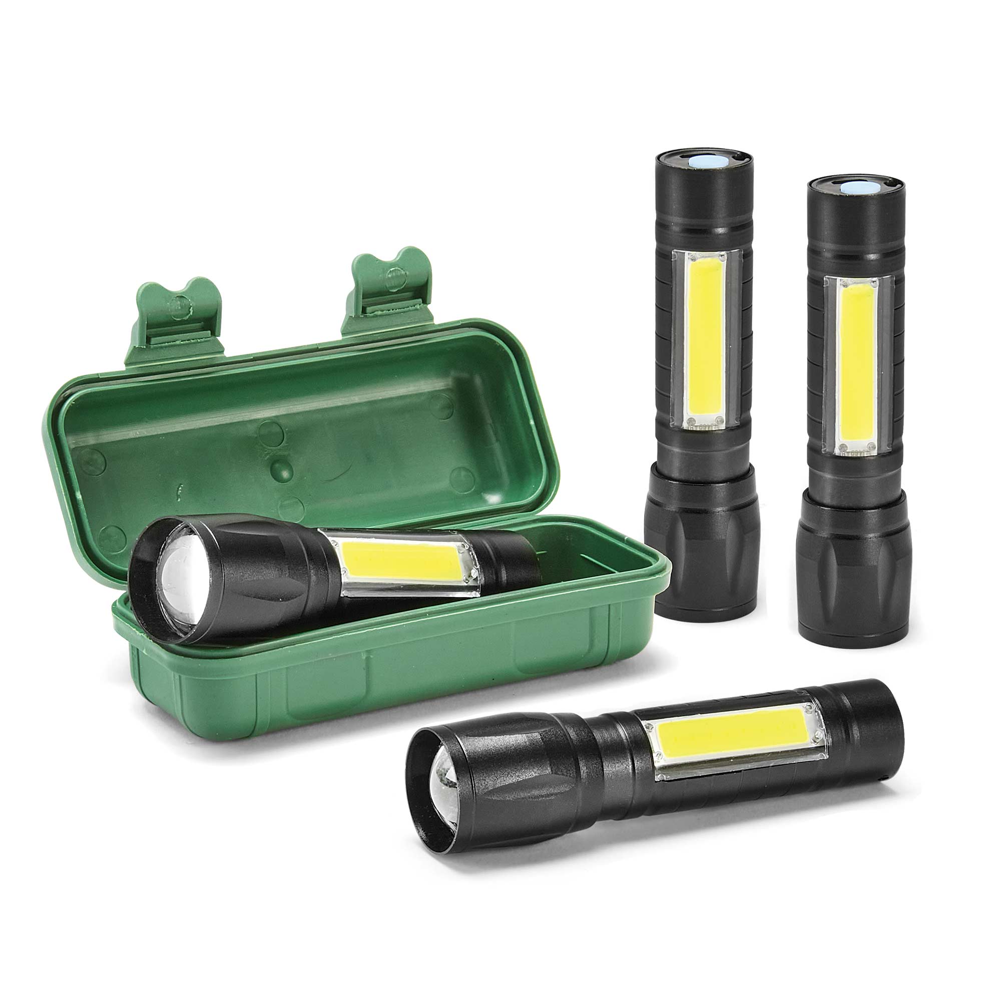 LED Rechargeable Flashlights w/ Storage Case, Emergency & Camping Gear 4 Pack