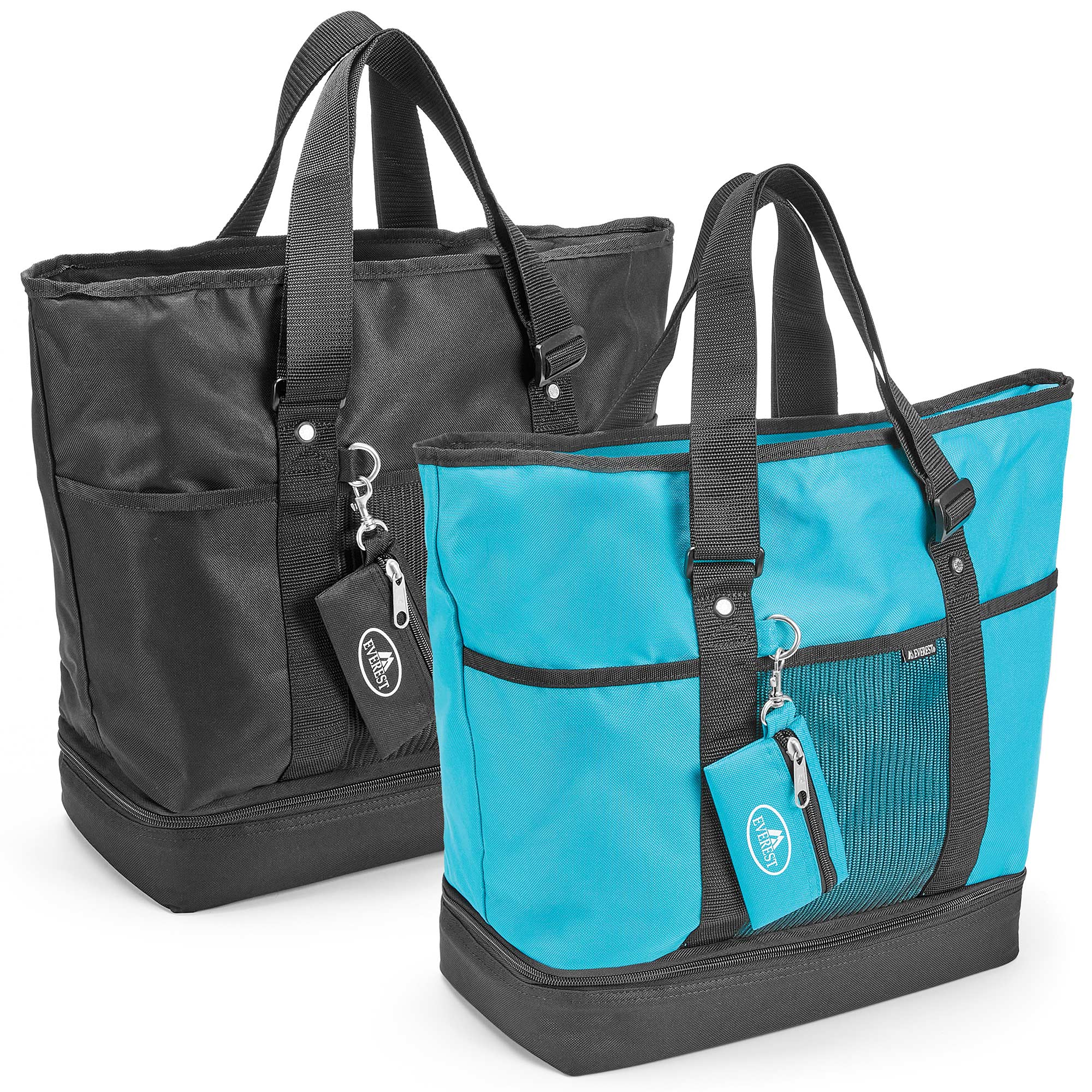 Everest Tote Bags, Women's Turquoise Black Handbag, Travel/Work/Shopping 2 Pack