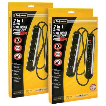 Fellowes 10-Outlet Split Power Surge Protector Extension Cord 2 Pack