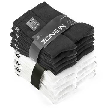 Cushioned Crew Socks - 20 Pack White/Black