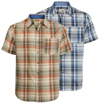 Men's Short Sleeve Plaid Shirt, Orange/Blue Button Down Shirts - 2 Pack