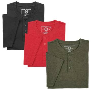 Men's Short Sleeve Shirt, Henley Shirts in Black, Red and Olive - 3 Pack