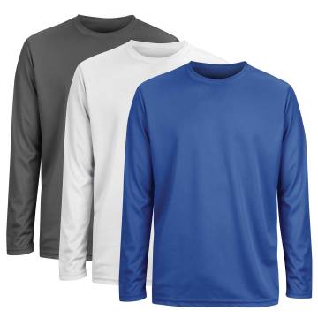 Men's Long Sleeve Quick-Drying Performance Shirts, White/Blue/Charcoal - 3 Pack