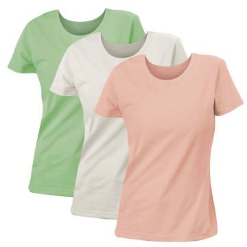 Women's Crew Neck Tops, Comfy T-Shirts in Natural, Gray &amp; Pink - 3 Pack