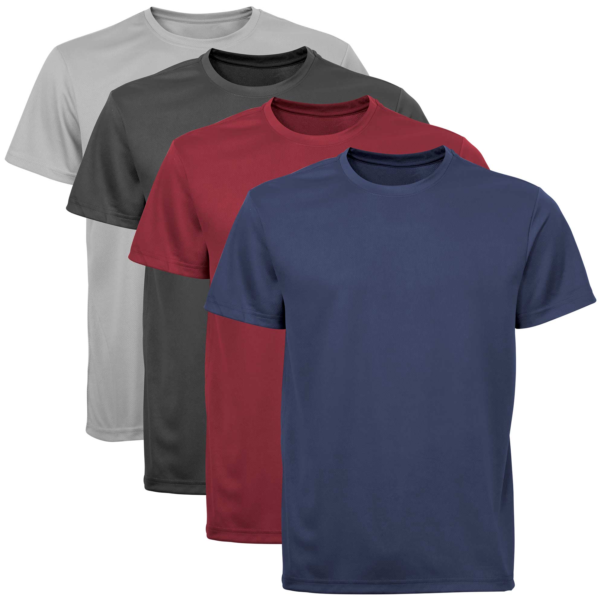 Men's Quick-Drying Performance Shirts, Charcoal/Navy/Burgundy/Grey - 4 Pack