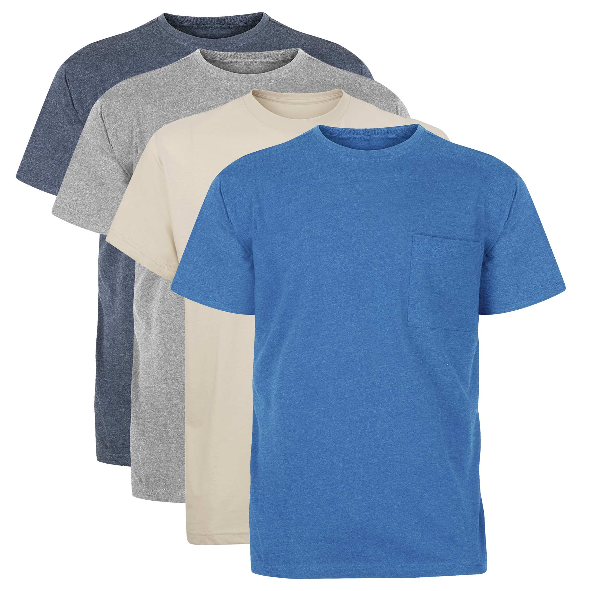 Men's Pocket T-Shirts, Casual Stone, Navy, Blue and Grey Tees - 4 Pack