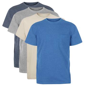 Men's Pocket T-Shirts, Casual Stone, Navy, Blue and Grey Tees - 4 Pack
