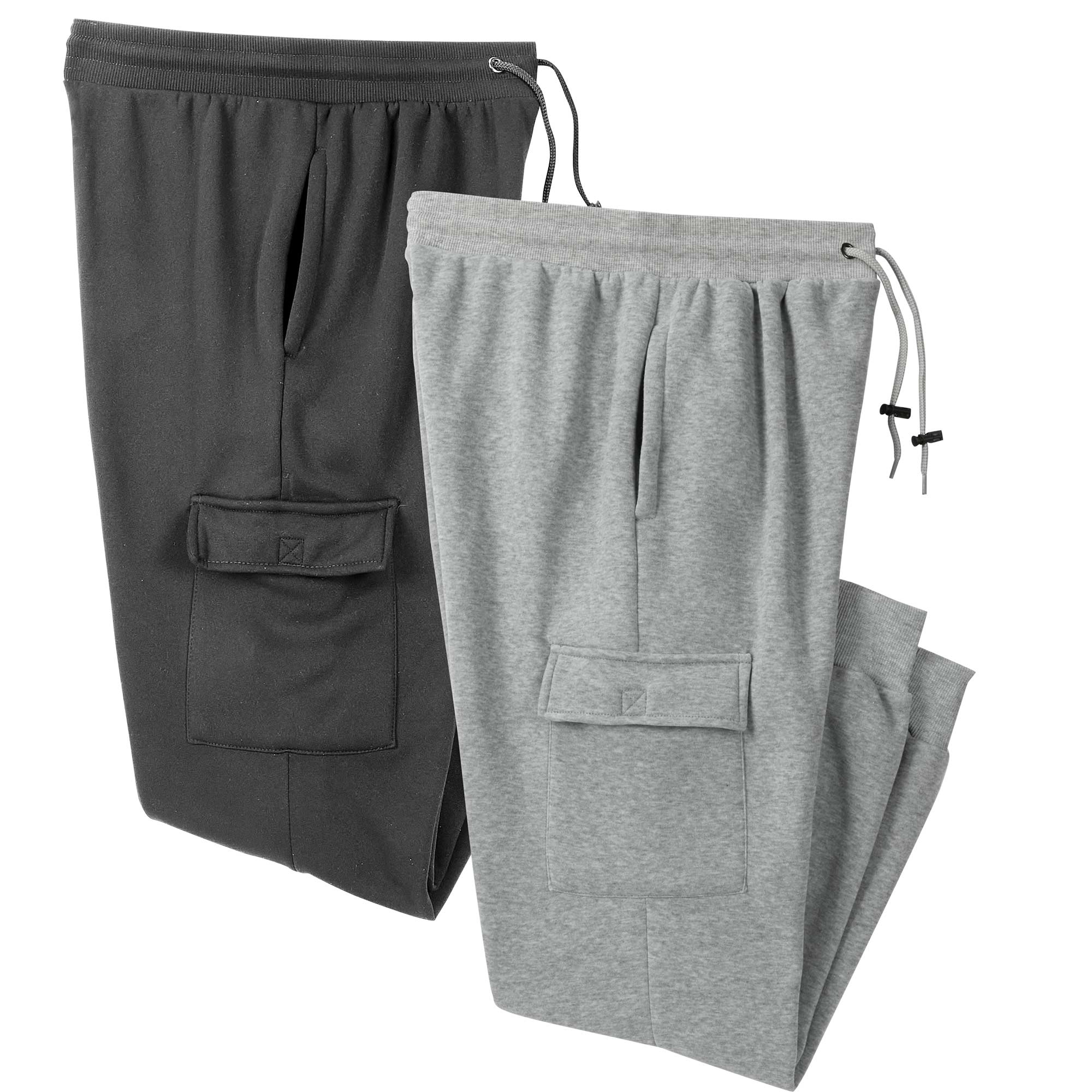 Fleece Cargo Sweatpants for Men, Black/Grey Joggers - 2 Pack