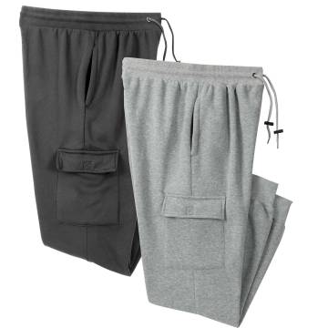 Fleece Cargo Sweatpants for Men, Black/Grey Joggers - 2 Pack