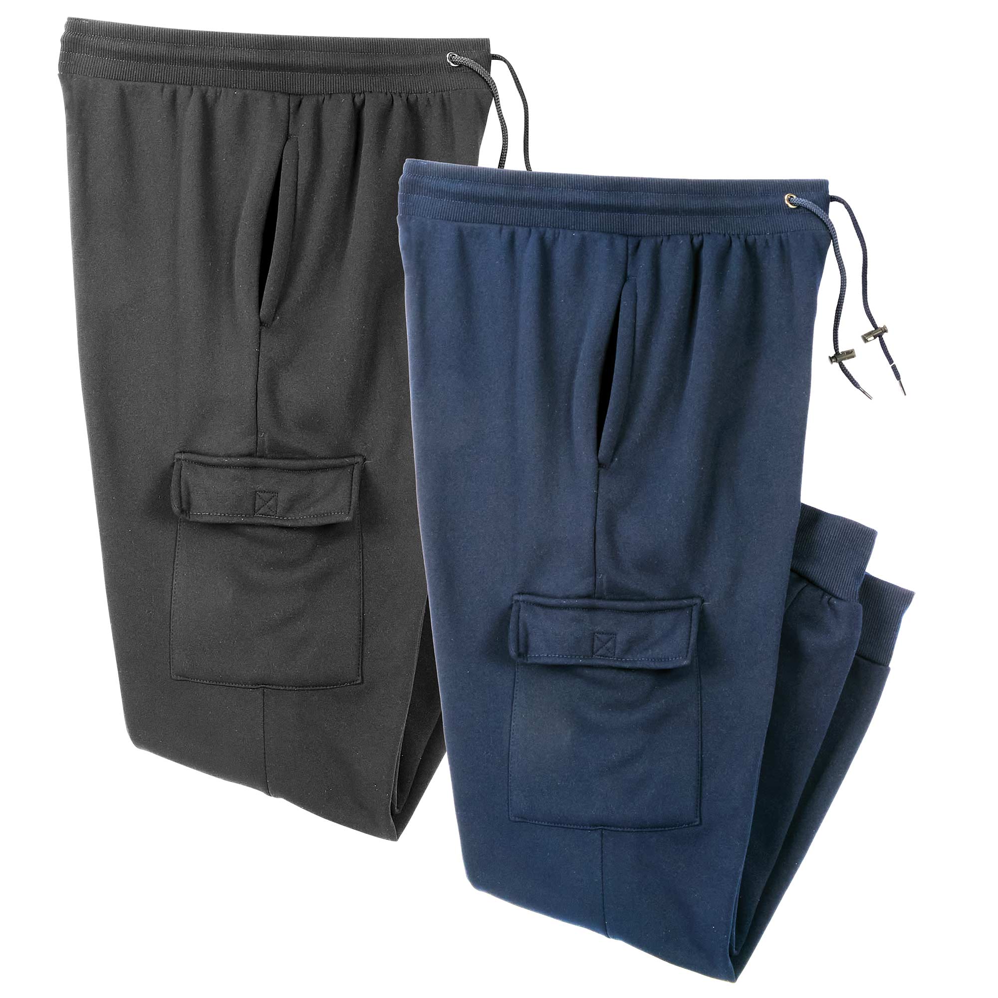 Fleece Cargo Sweatpants for Men, Black/Navy Joggers - 2 Pack