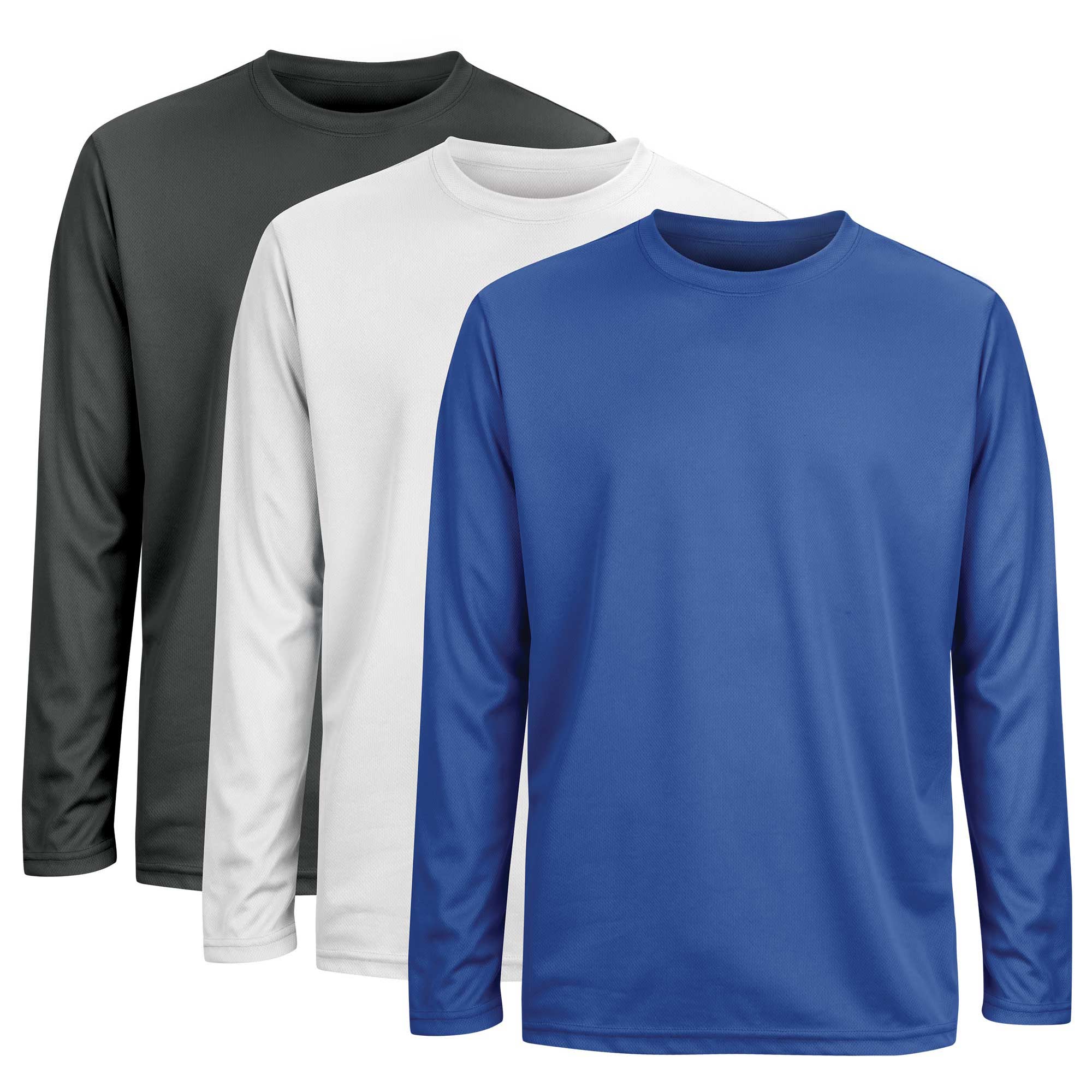 Men's Performance LS Tees - 3 Pack Black/White/Royal Blue