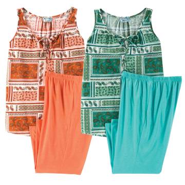 Ladies 2-Piece Capri Pajamas - 2 Pack Coral/Aqua