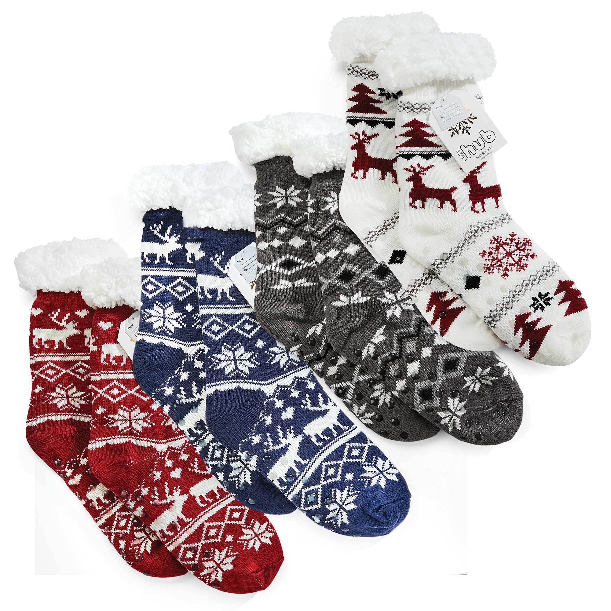 Ladies Sherpa Cabin Socks - 4 Pack Multi