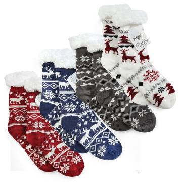 Ladies Sherpa Cabin Socks - 4 Pack Multi