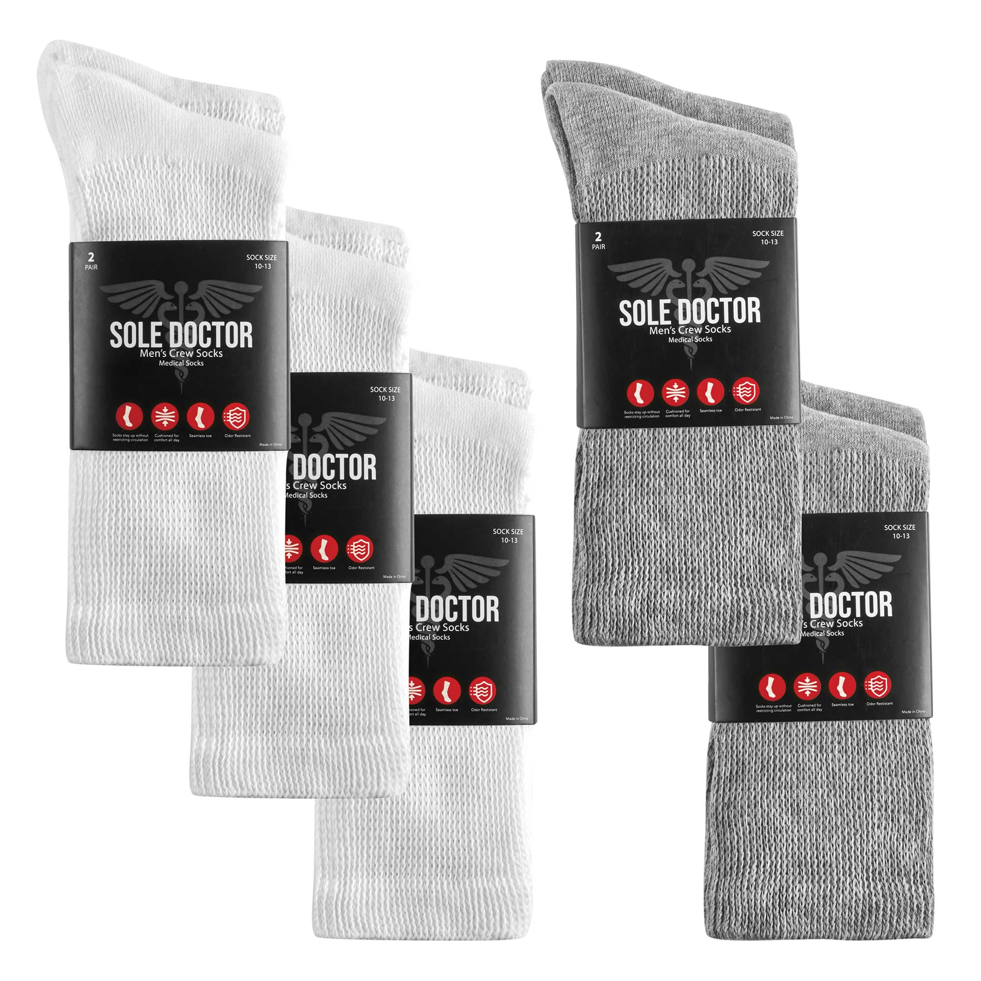 Sole Dr Diabetic Socks - 10 Pack White/Grey