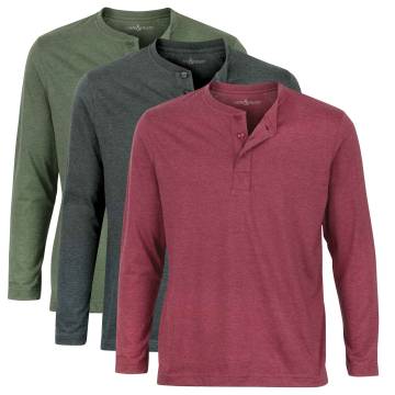 Land&amp;Heart Light Long-Sleeve Henley - 3 Pack Charcoal/Olive/Red