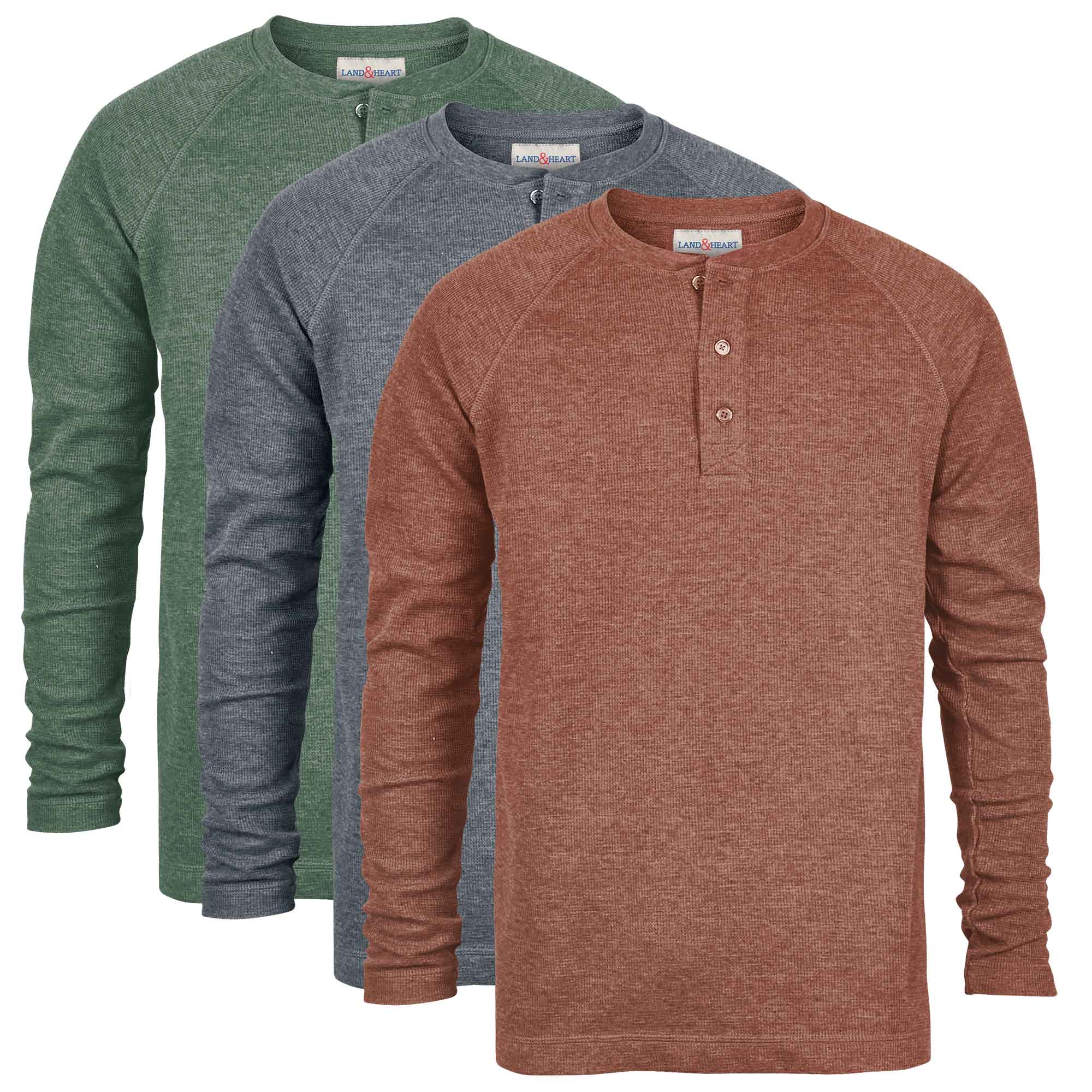 Land&Heart Men's Henleys - 3 Pack Carbon/Cambridge/Ivy