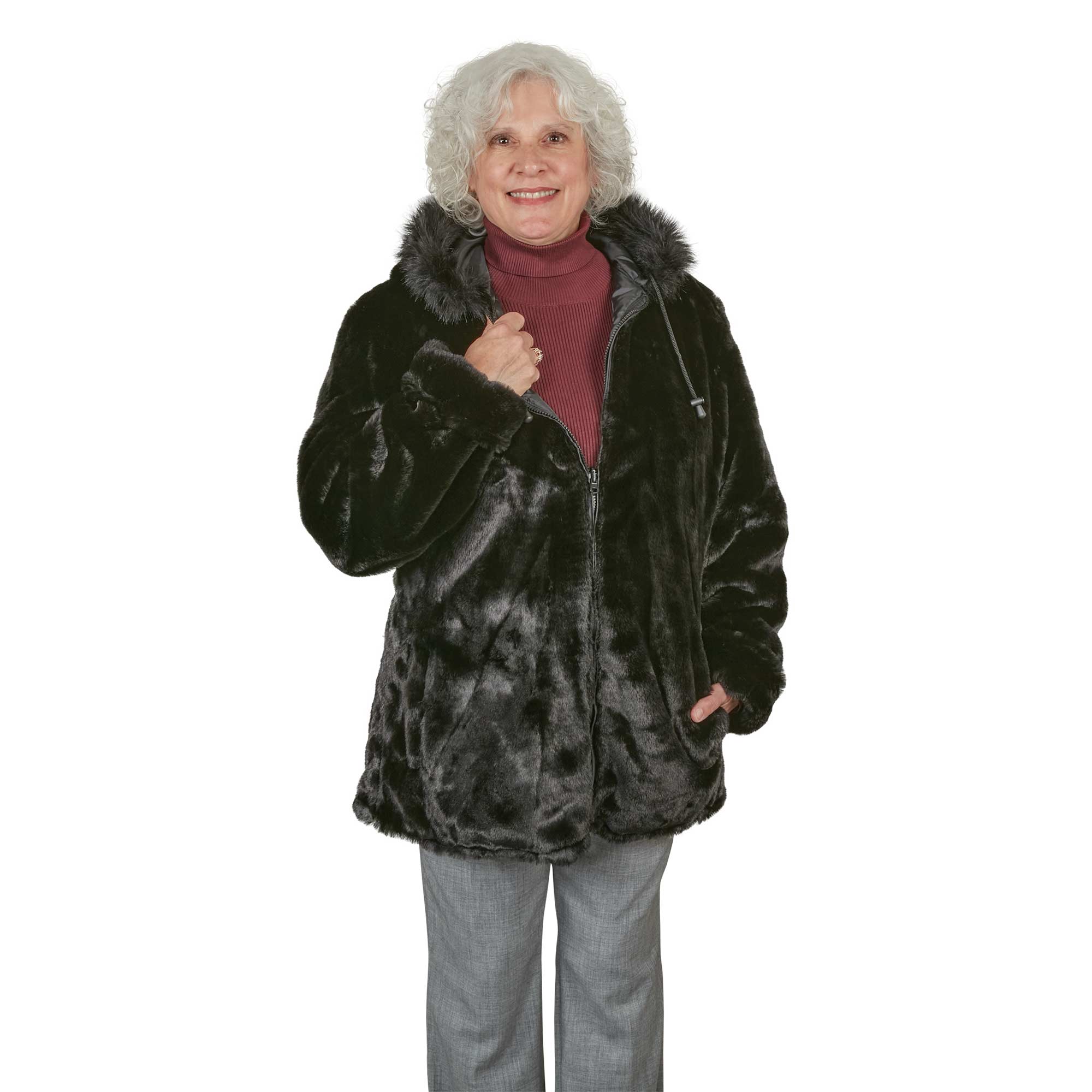 Ladies Faux Fur Coat - Black
