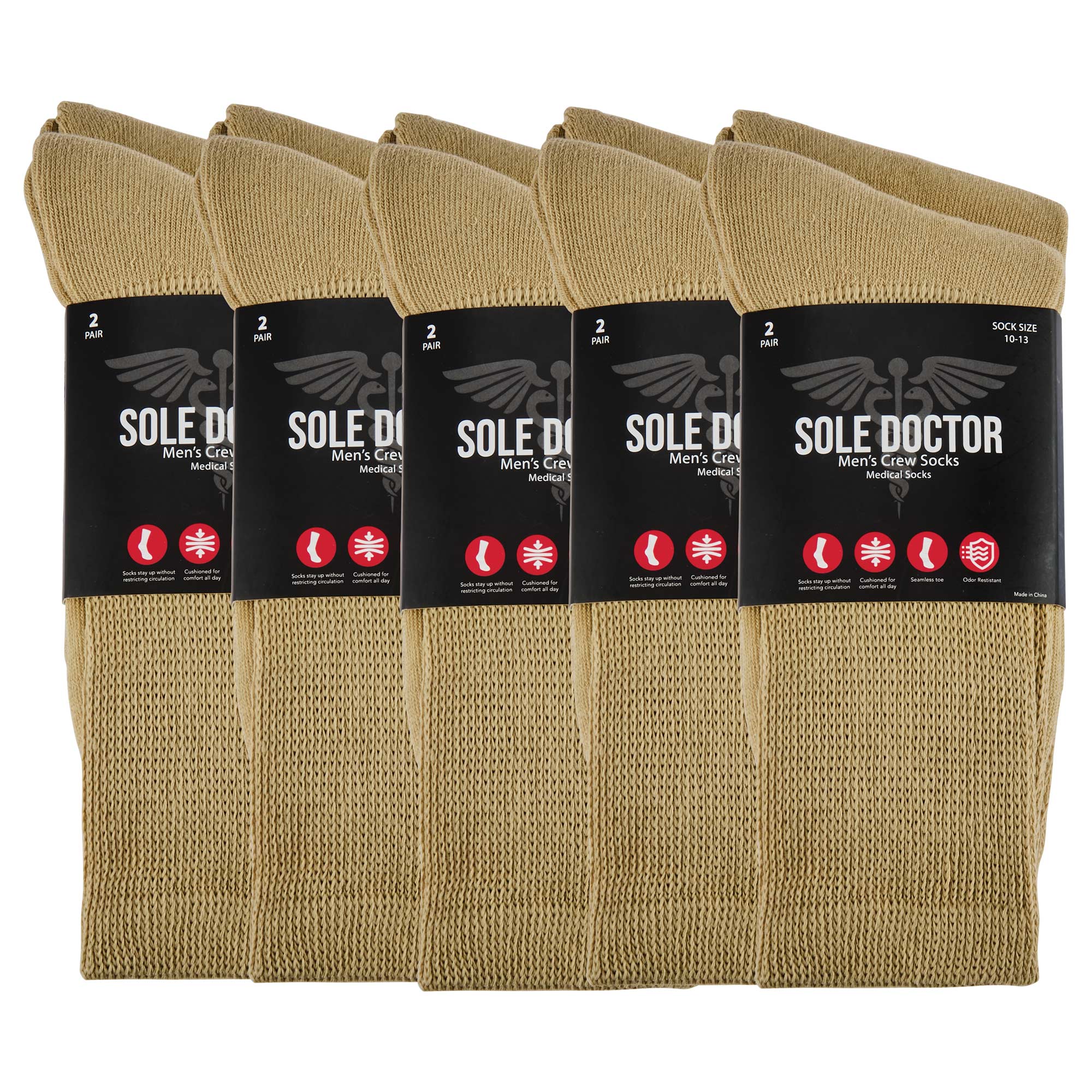 Sole Dr Diabetic Socks - 10 Pack Beige