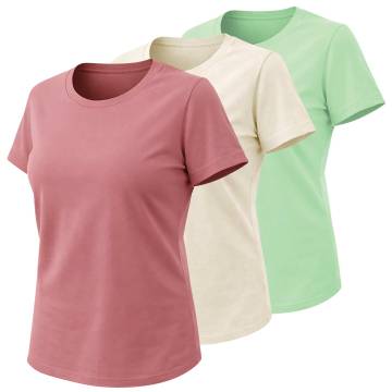 Women's Crew Neck Shirts - 3 Pack Natural/Wither Rose/Key Largo