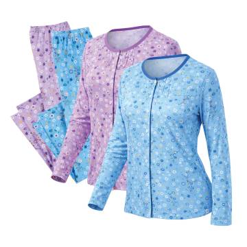 Ladies 2 Piece Pajama Set - 2 Pack Purple/Blue