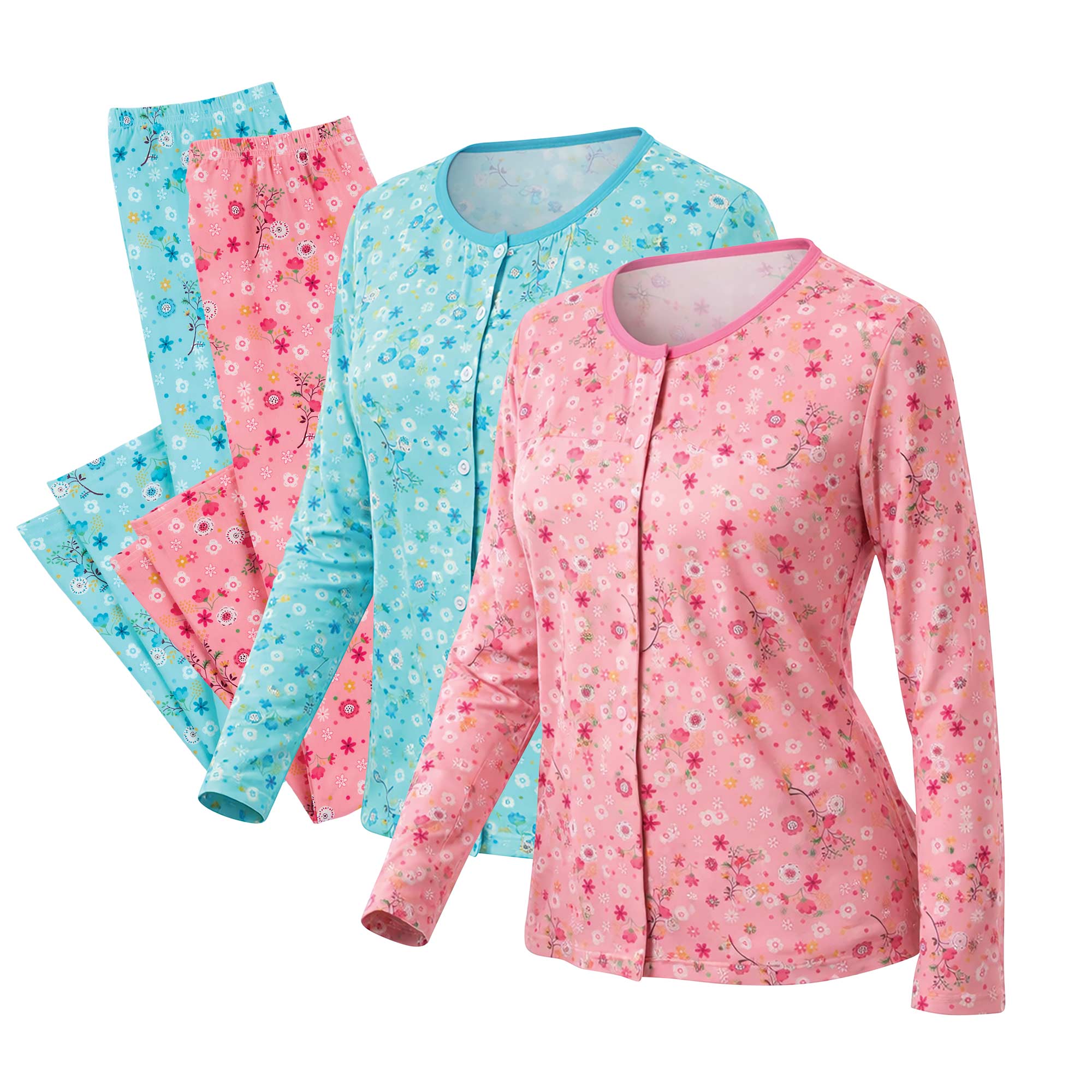 Ladies 2 Piece Pajama Set - 2 Pack Pink/Teal