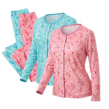 Ladies 2 Piece Pajama Set - 2 Pack Pink/Teal