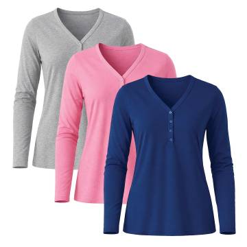 Devon and Jones Ladies Henley - 3 Pack Grey/Pink/Navy