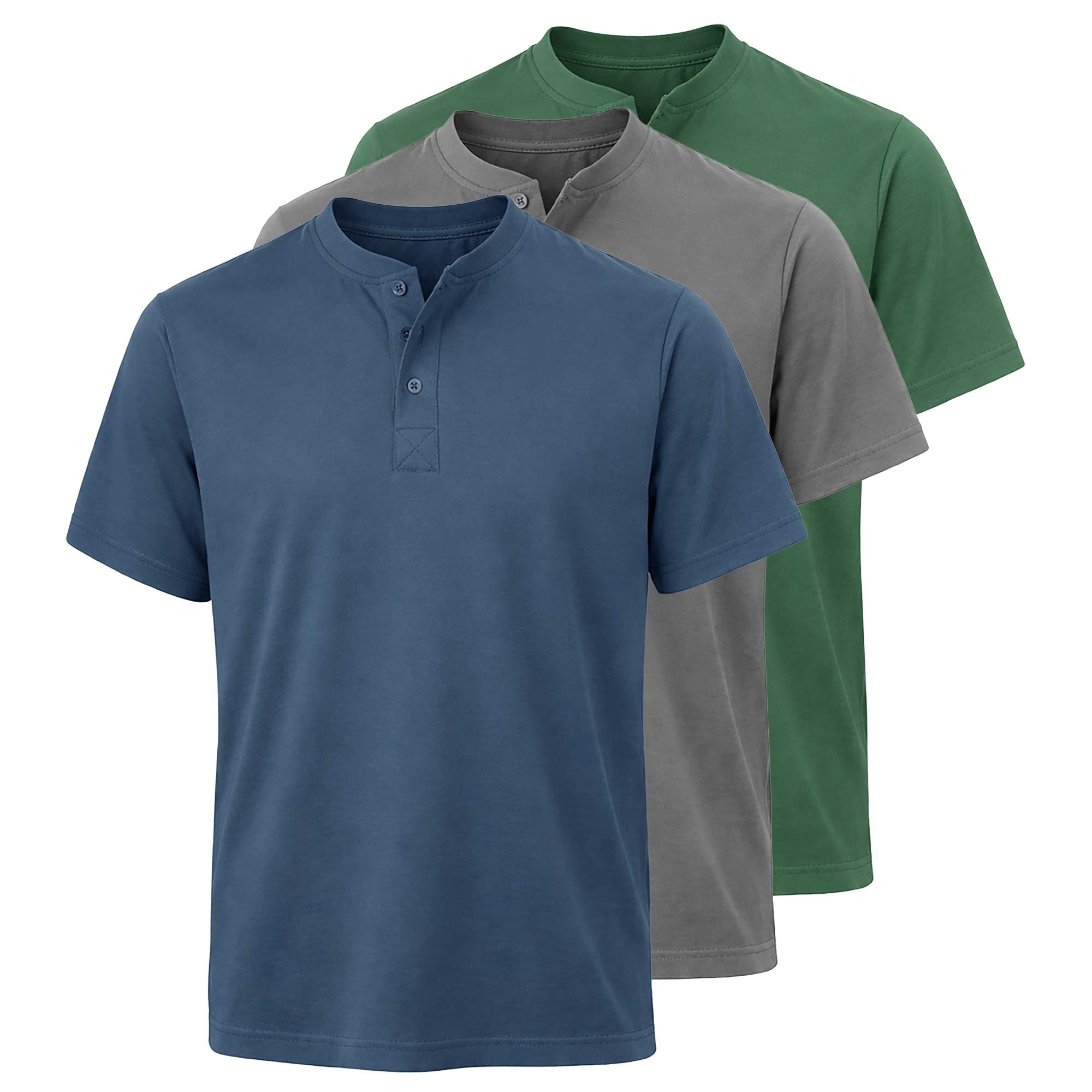 Men Short Sleeve Henley - 3 Pack Pewter/Sargasso/Silver Pine
