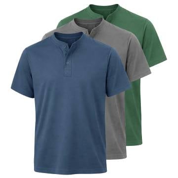 Men Short Sleeve Henley - 3 Pack Pewter/Sargasso/Silver Pine