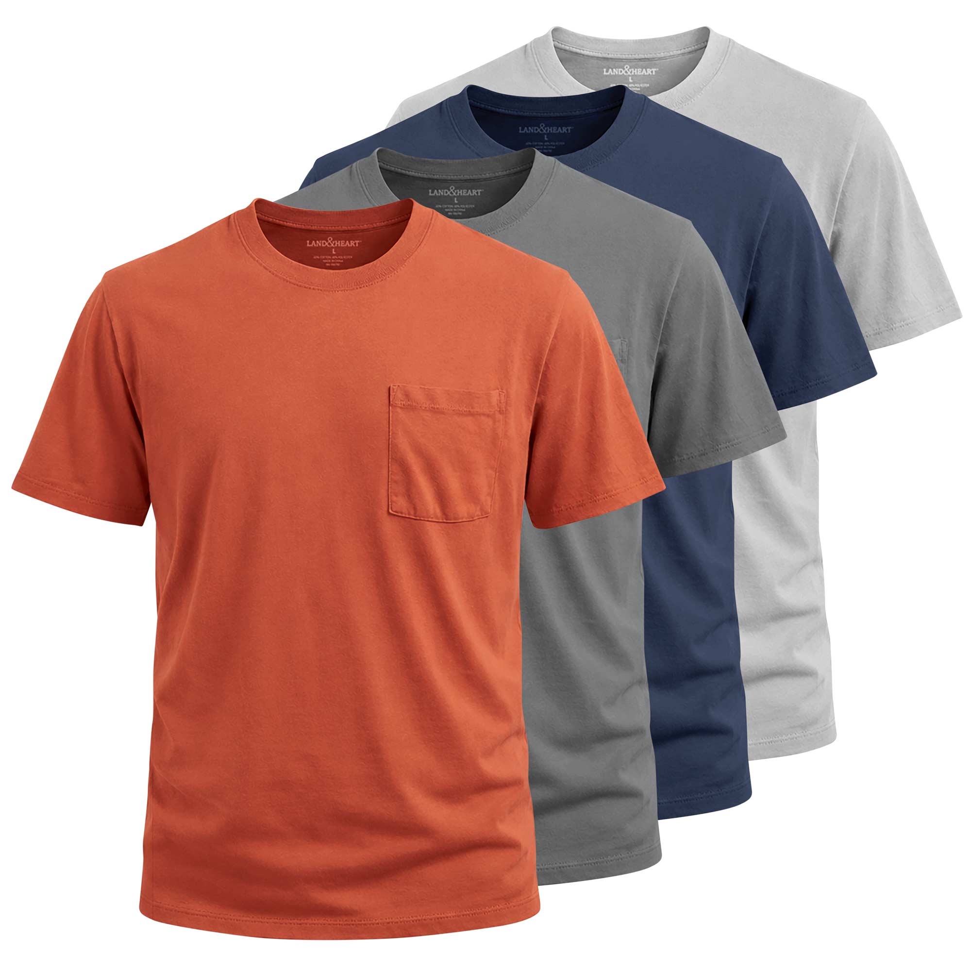 Land&Heart Men's Pocket Tees - 4 Pack Glacier/Sargasso/Redwood/Pewter