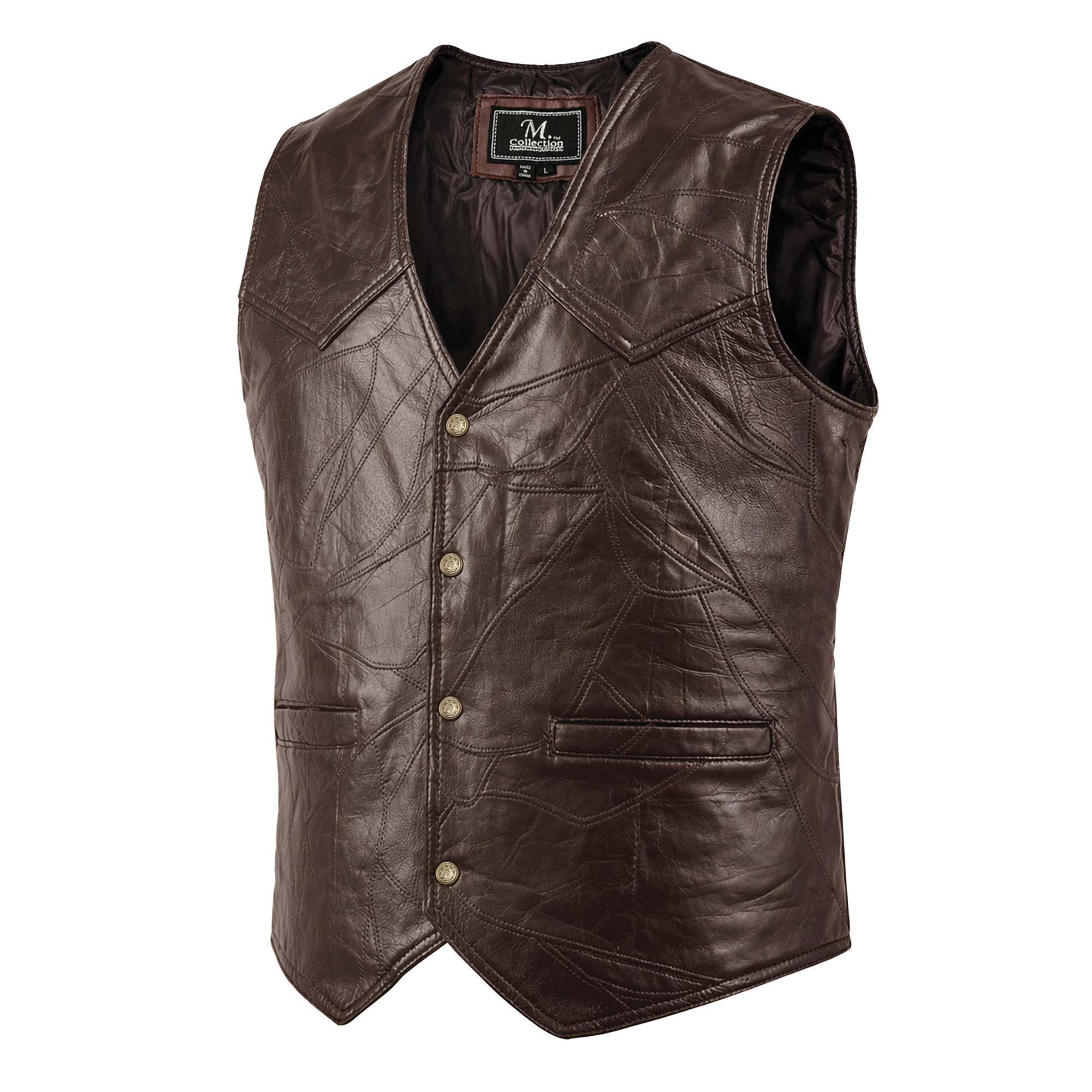 Patch Leather Vest - Brown