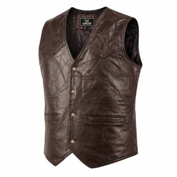 Patch Leather Vest - Brown