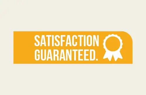 Image shows a graphic that's a yellow bar with an award symbol with text saying "satisfaction Guaranteed"