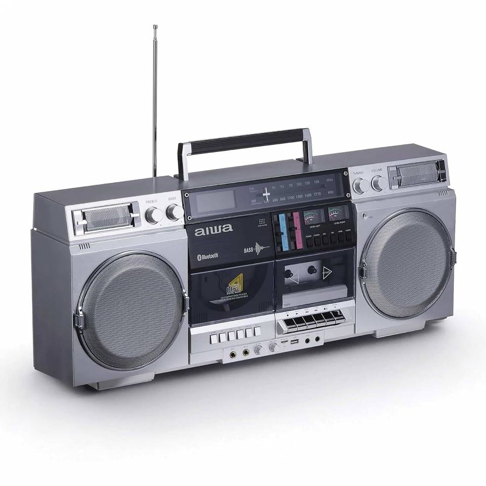 Aiwa silver retro CD and cassette boombox