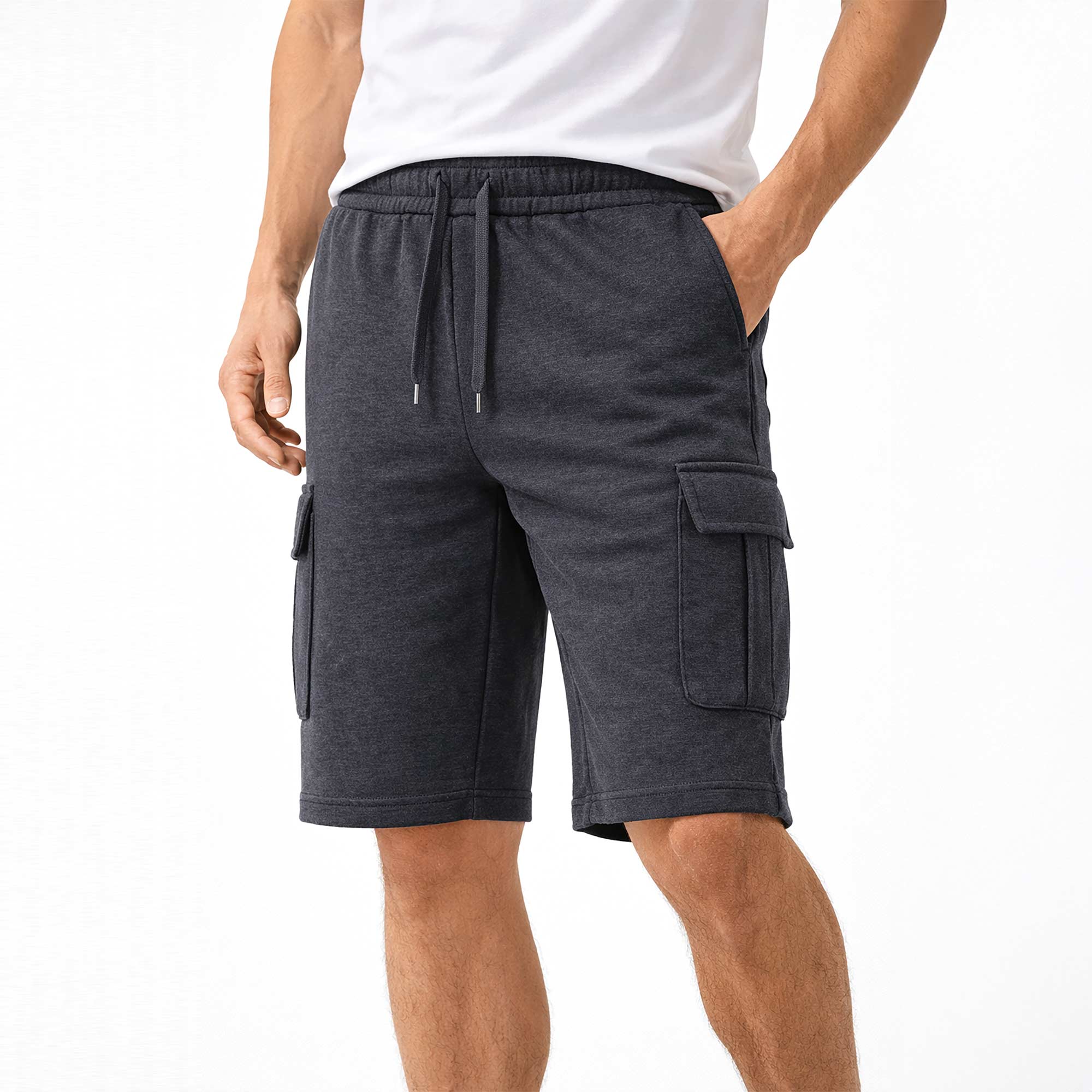 Land and Heart men's fleece cargo shorts navy charcoal