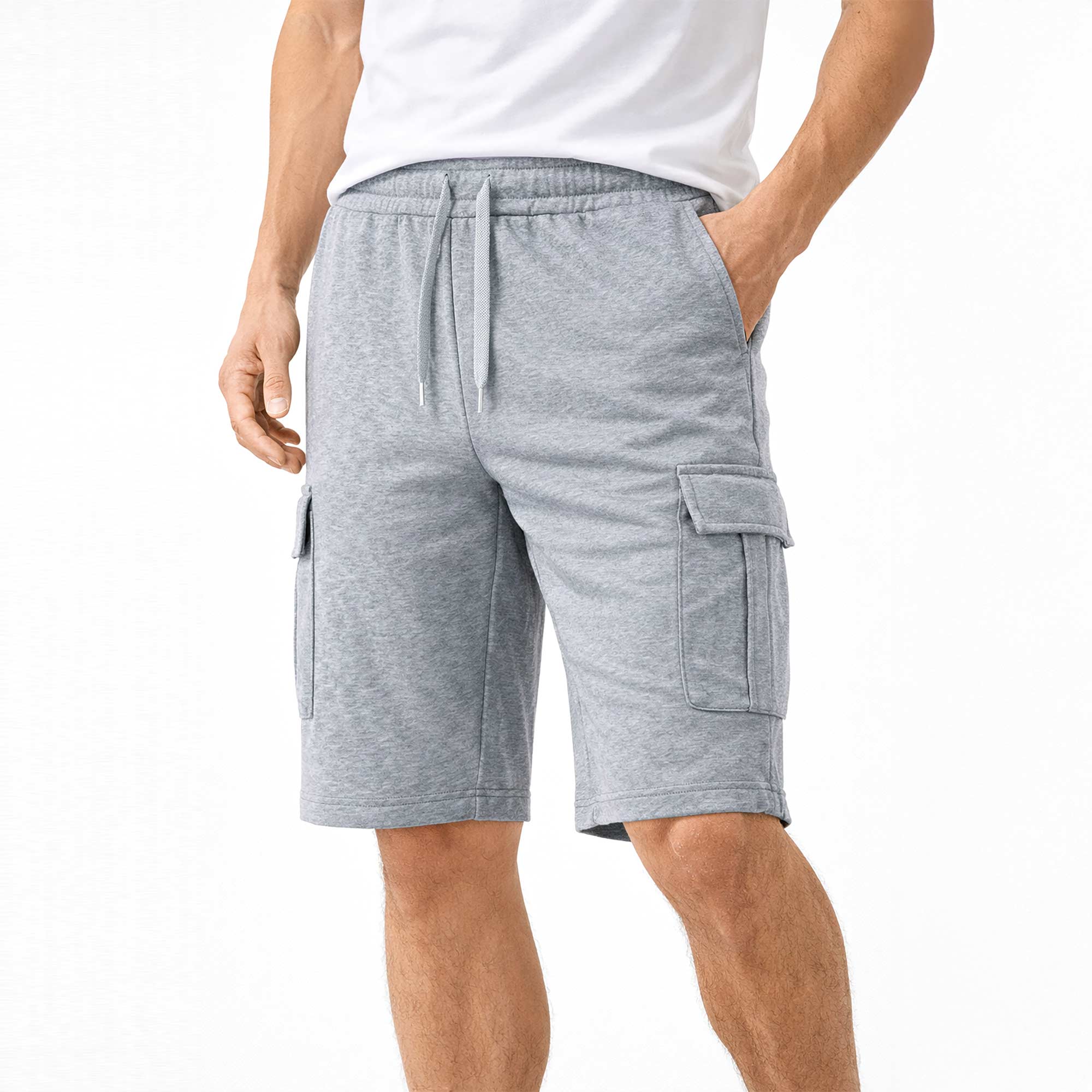 Land and Heart men's fleece cargo shorts black grey