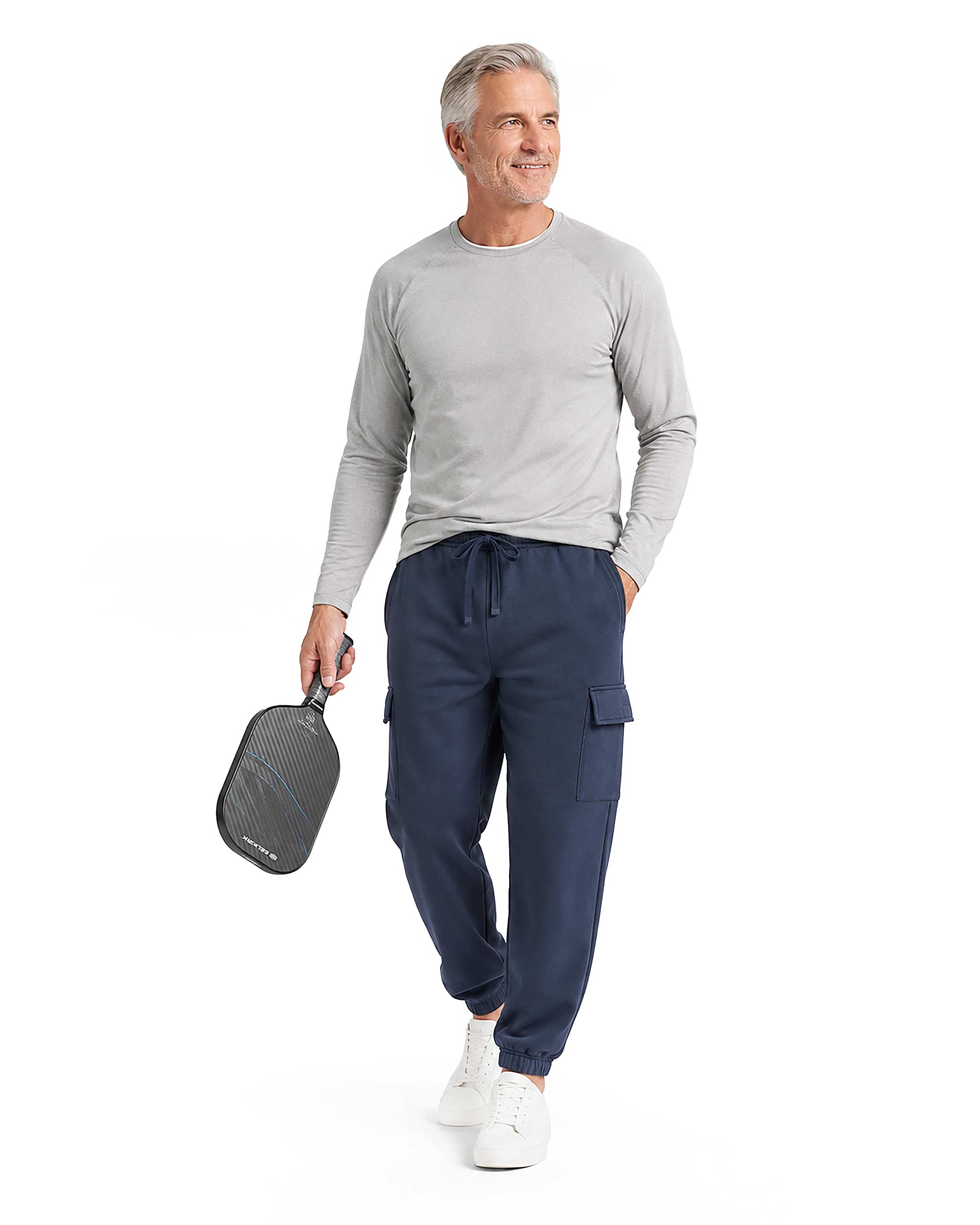 Land and Heart men's fleece cargo joggers navy charcoal