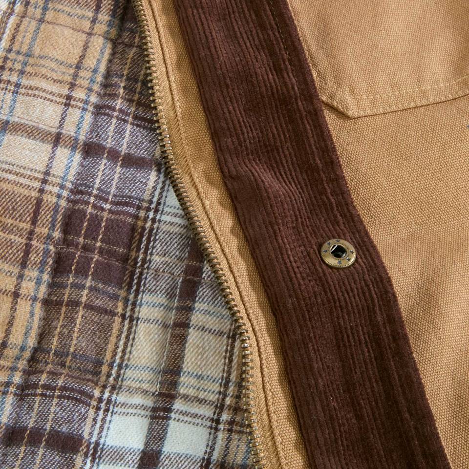 Land and Heart men's canvas barn coat alternate worn view