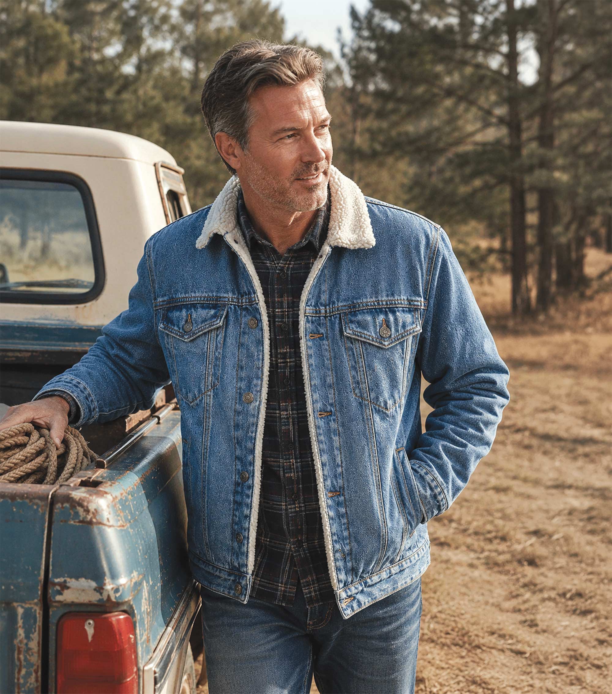 Land and Heart men's sherpa-lined denim jacket